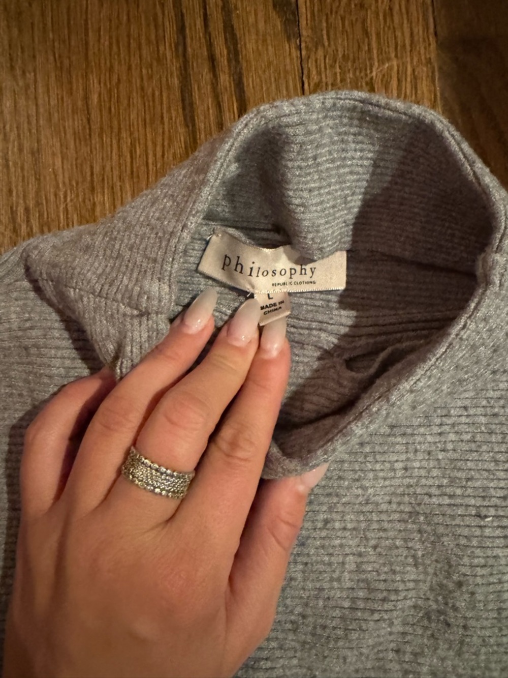 Philosophy Light Grey Ribbed Mock Neck Sweater